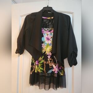 Black Dress with Floral Patterns and Jacket